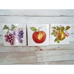 Jeffrey Court Decorative Ceramic Fruit Tiles Set of 3 Made in USA